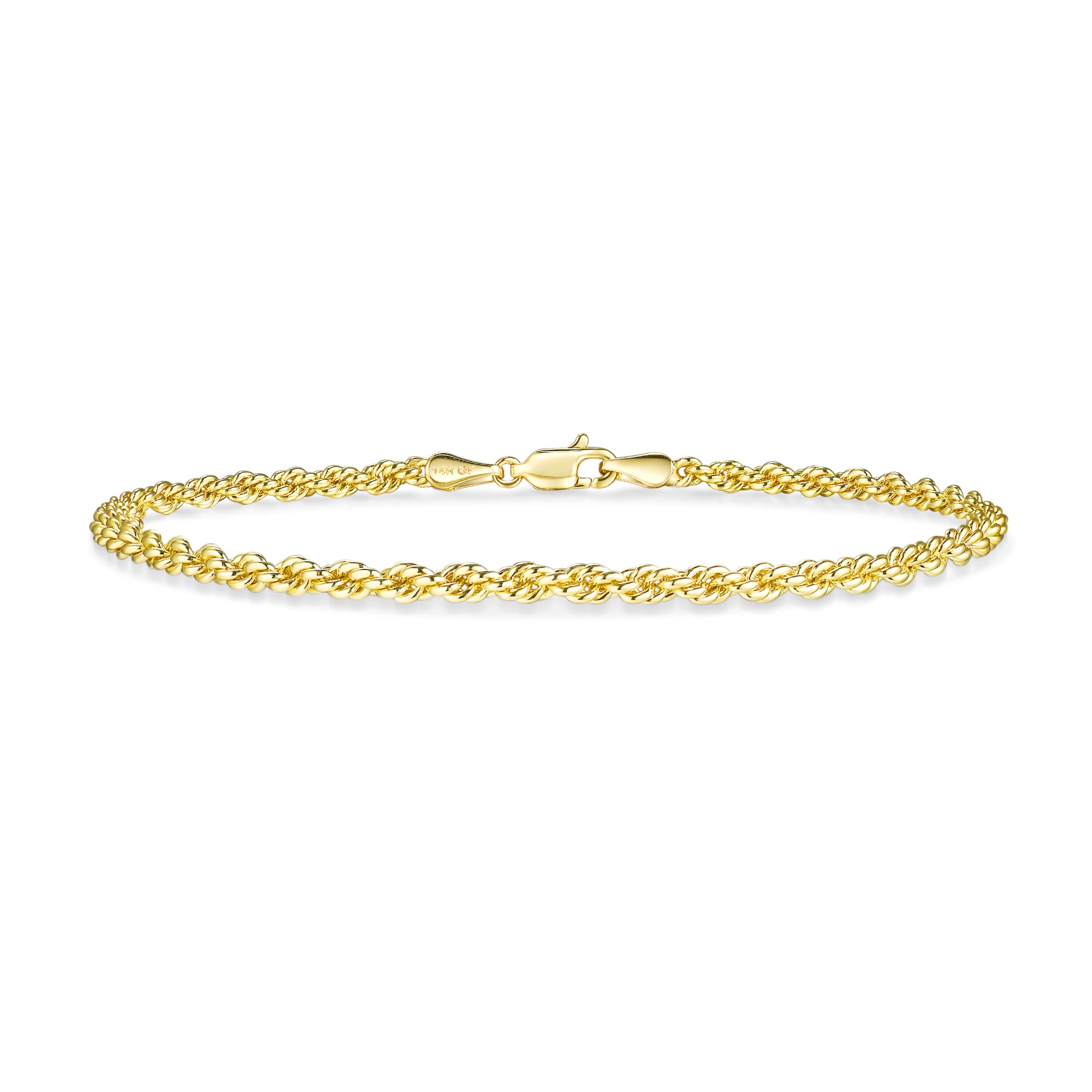 HIKARITO 3mm Gold Chains Bracelet for Men & Women Twisted Rope Chain Bracelet 14K Gold Twisted Link Chain Bracelet for Women , Rope Chain Braided Spiral Link Bracelet, Non Tarnish Hypoallergenic Chunky or Dainty Gold Bracelets Jewelry Gift 7.5/8/8.5in