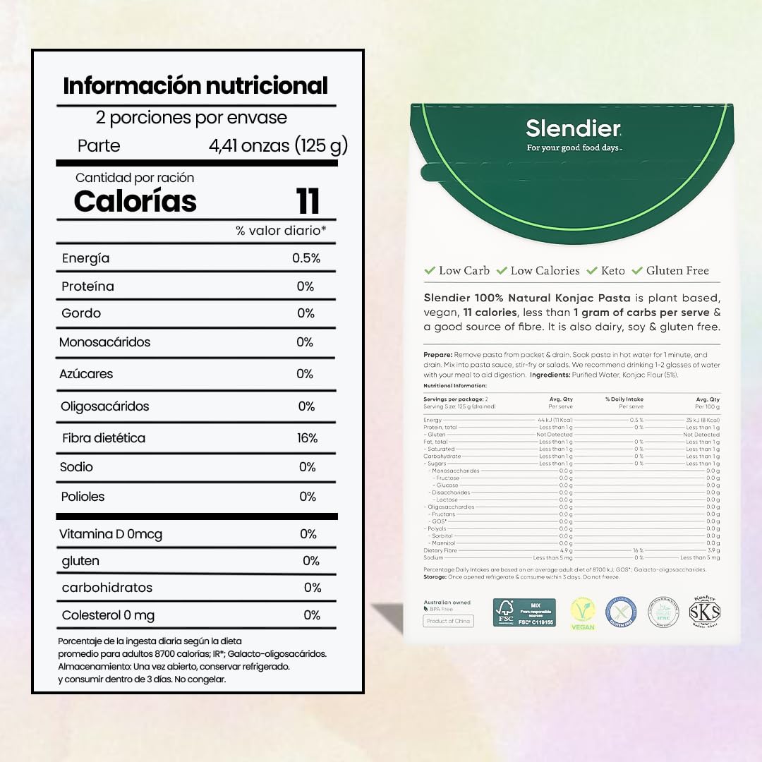 Slendier - Espaguetis de soja negra orgánicos | Pasta de soja negra | Vegana y sin gluten | Alta en proteínas y baja en carbohidratos | Sin aditivos | Proteína vegetal | Cetogénica