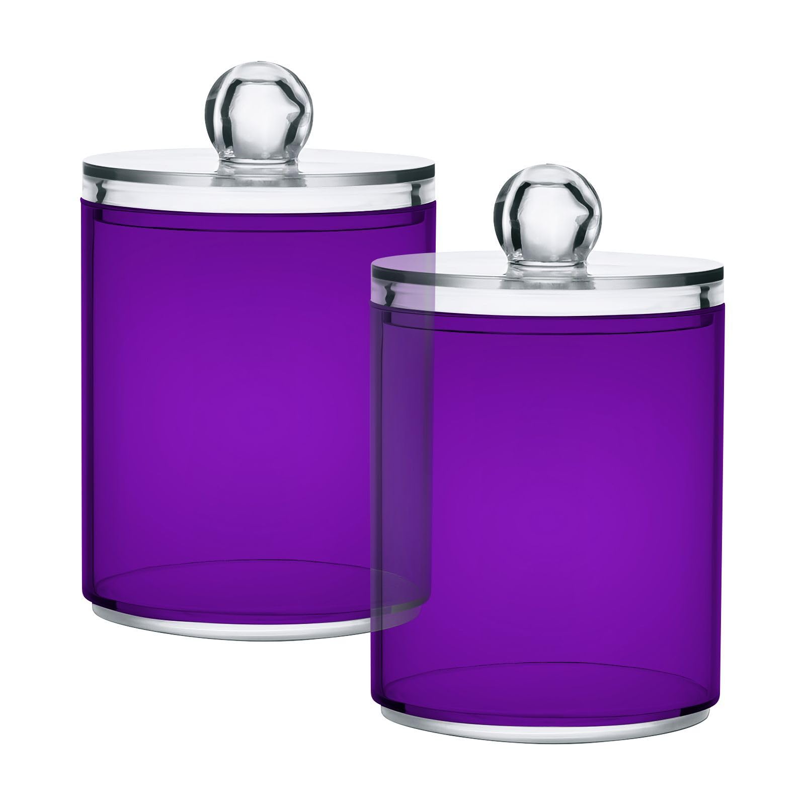 JUMBEAR 2 Pack Qtip Holder Organizer Dispenser Purple Solid Color Bathroom Storage Canister Cotton Ball Holder Bathroom Containers for Cotton Swabs/Pads/Floss