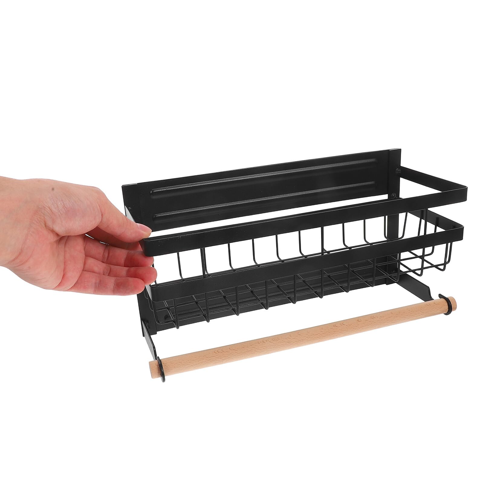 Mikinona Estante Magnético para Especias y Papel de Cocina Organizador Negro Resistente Manchas Soporte Seguro para Refrigerador Ahorro de Espacio para Cocina Moderna