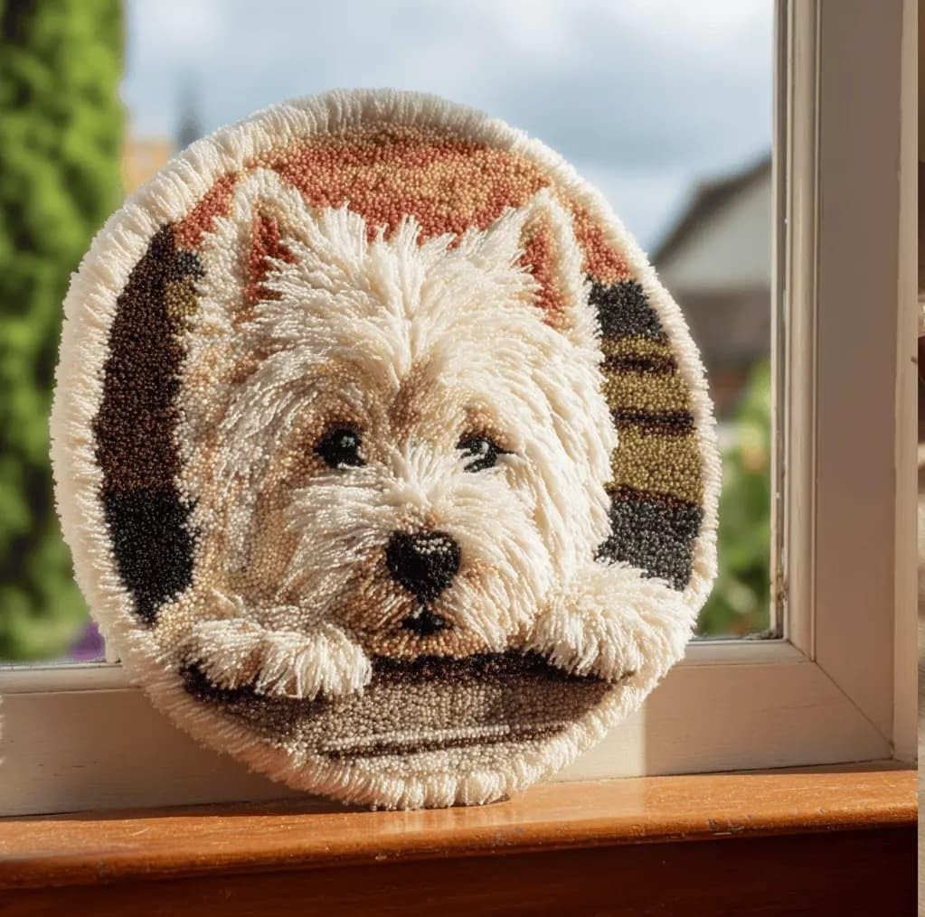 Round Latch Hook Rug Kits Terrier For Adults And Starter 50*50Cm
