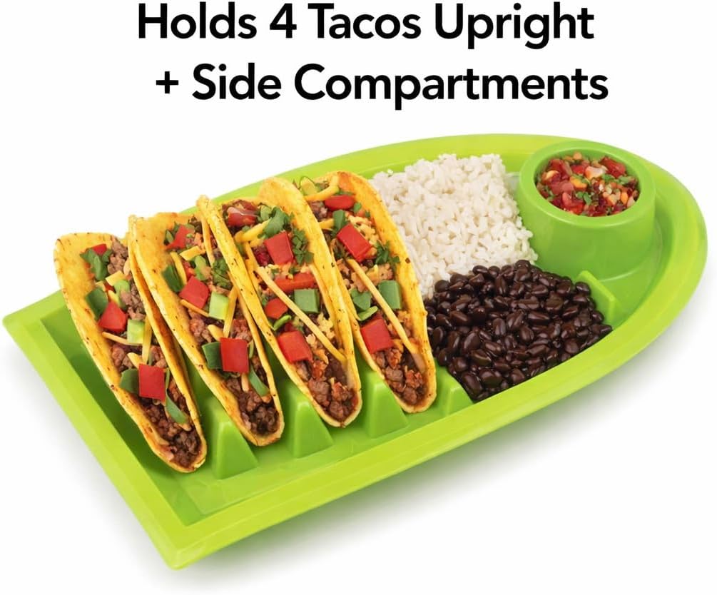 Set of 3 Taco Holder Plates – Plastic Divider Taco Trays with Stand-Up Slots, BPA-Free, Dishwasher & Microwave Safe