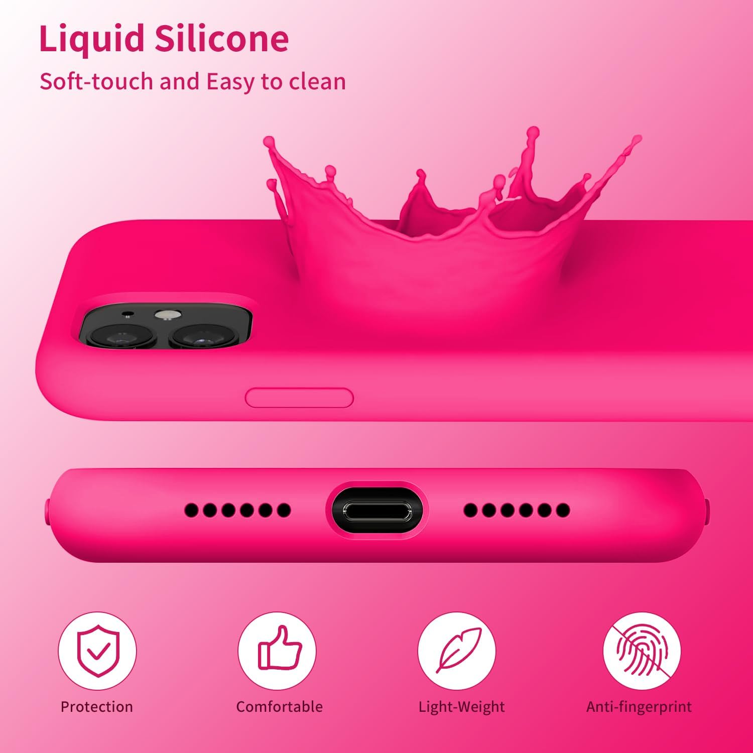 TAXXOE Silicone Case with iPhone 11 Case Soft Ultra Slim Protective Shockproof Liquid Silicone Phone Case,Anti-Scratch Microfiber Lining,6.1 inch-Bright Pink - Image 3