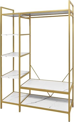 Miniatura 7 de AT-VALY Perchero y zapatero resistente, organizador de armario independiente, armario de metal, estantes de almacenamiento para hombres y mujeres,