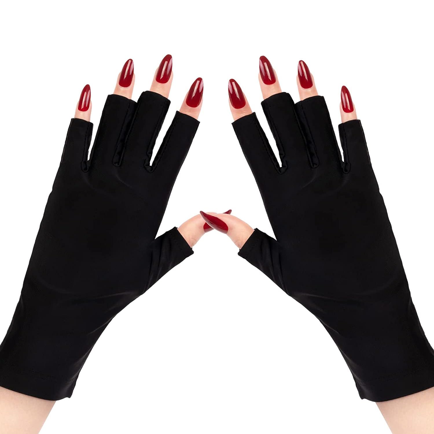 Arabest Anti UV Gloves for Nail Lamp, UPF50+ UV Protection Gloves for Manicures Nail Art, Fingerless Gloves for Women，Black