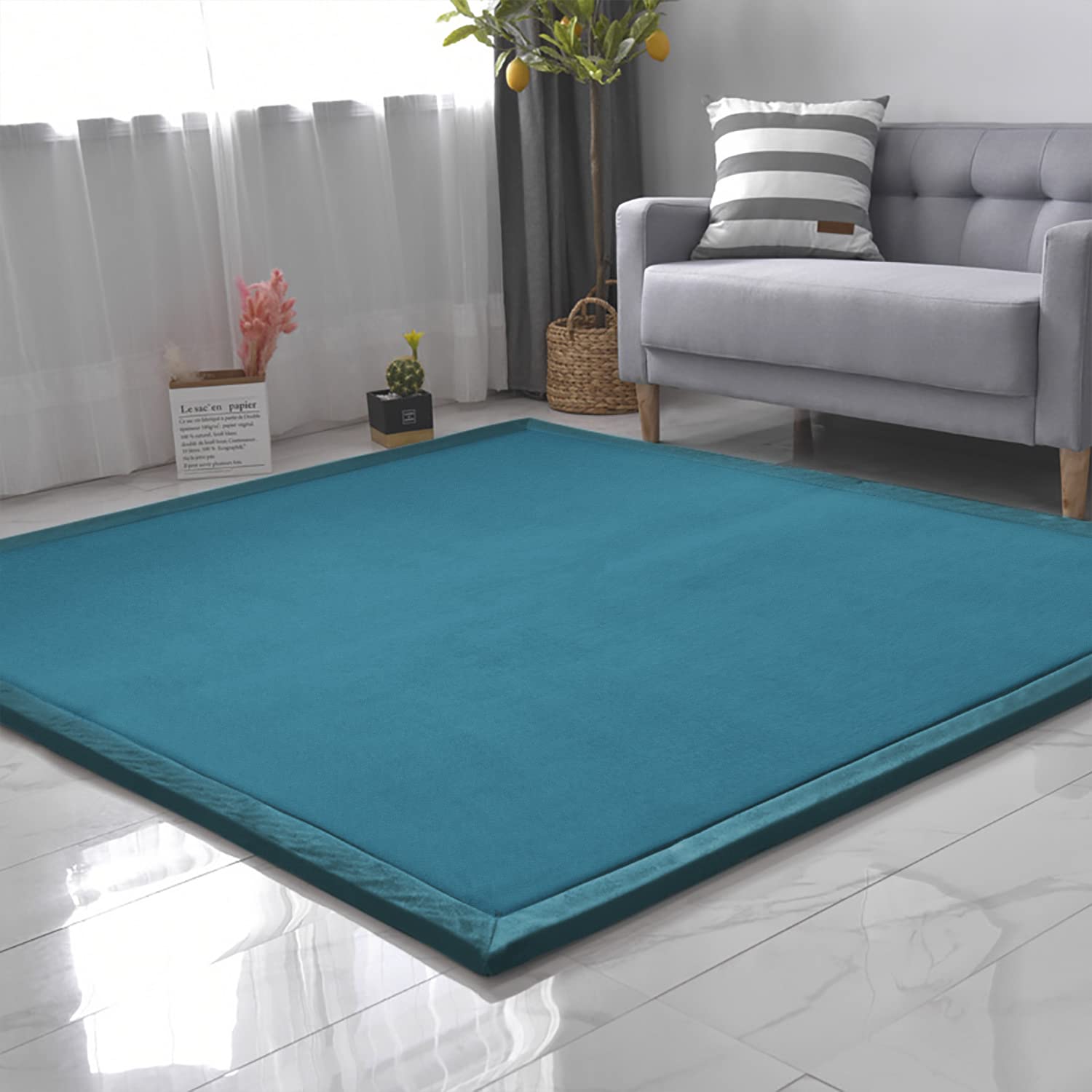 Loartee Coral Velvet Tappetino Area tappeti Gioco Tappetino per Gattonare per la cameretta del Bambino,Blu,200 * 200cm
