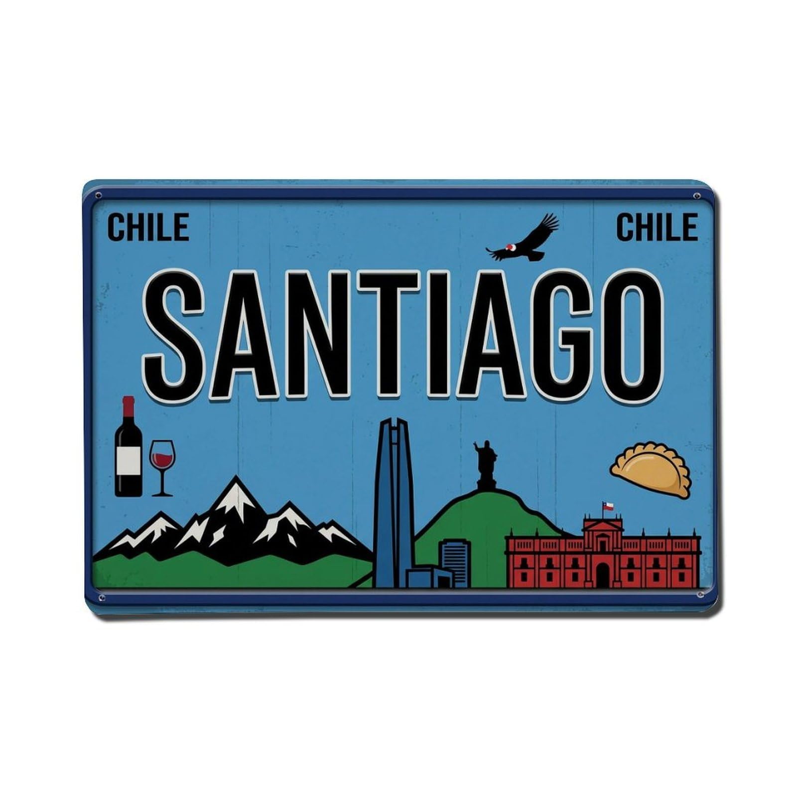 Cxhjca 8X12inch(20X30cm) Vintage Travel Santiago Chile Andes Wine Metal Tin Sign