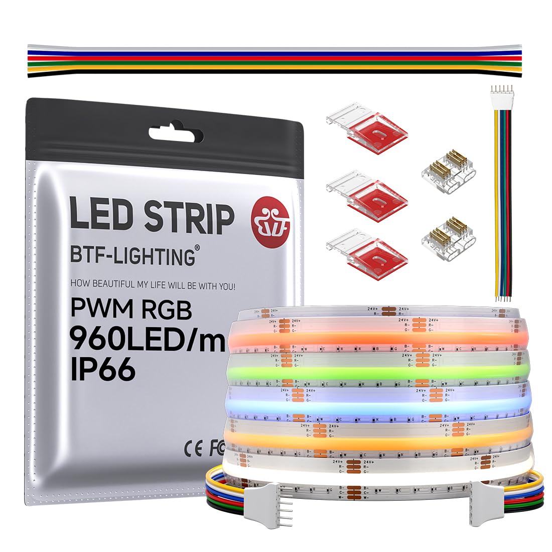 BTF-LIGHTING FCOB RGBCCT Flexible High Density LED Strip COB 5M 960LED/M