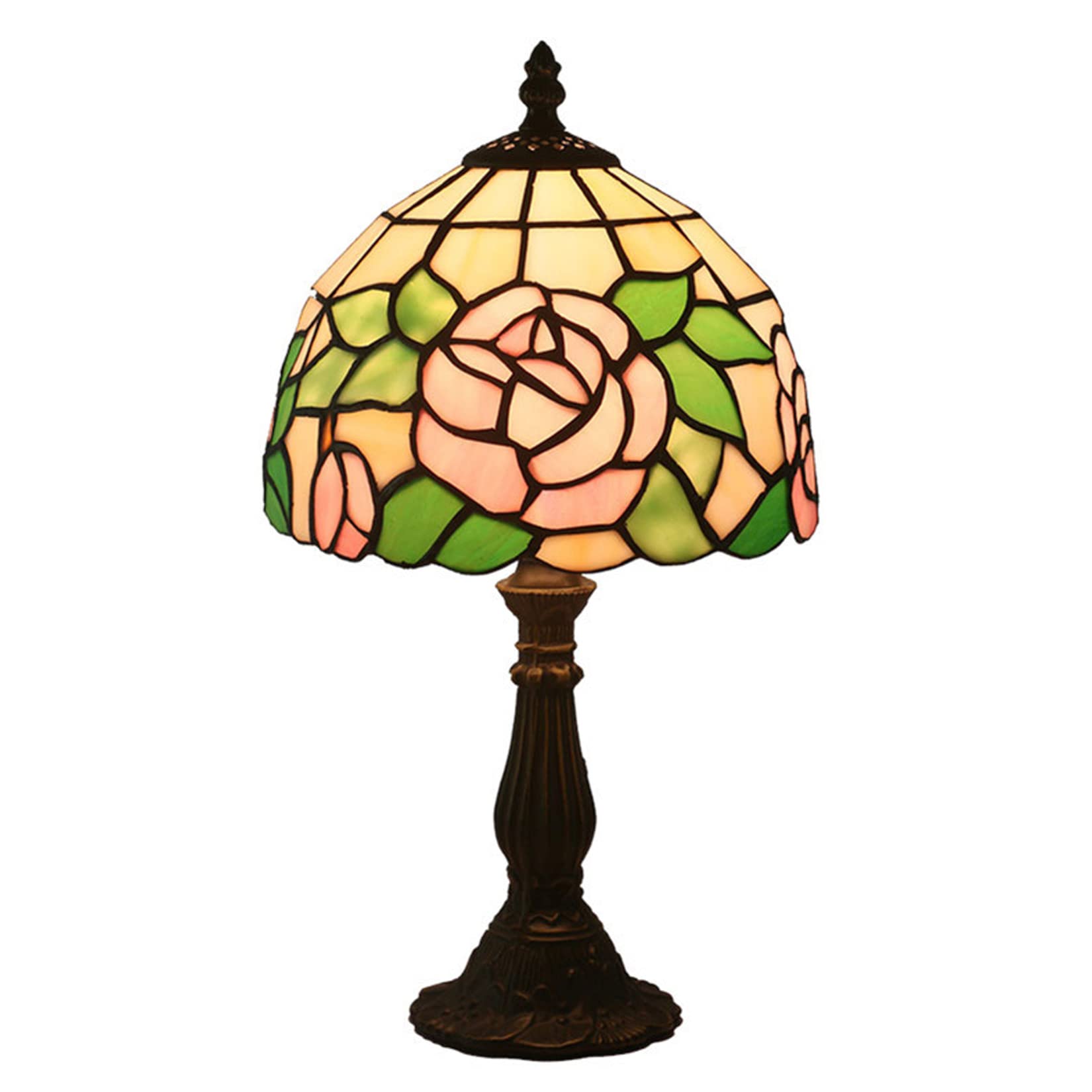 Lampa róża na stół, stolik nocny, motyw kwiatowy, witraż, akcent na biurko, lampka nocna dla dziewczyny, ukochanej, sypialni, prezent urodzinowy, 8 x 15 cali, D niespodzianka (g)