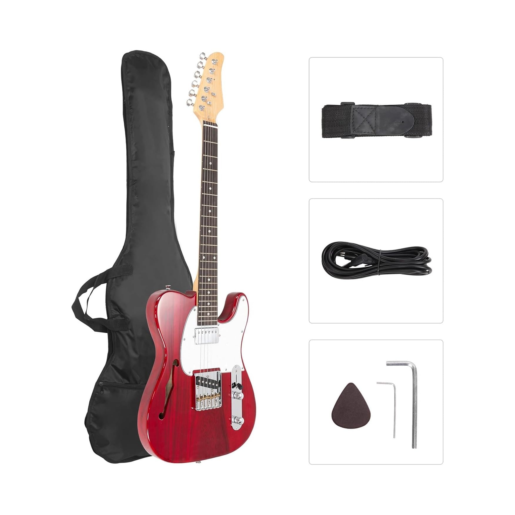 39 Calowa Gitara Elektryczna Semi Hollow Odpowiednia Dla Miłośników Muzyki Przezroczysty Bordowy