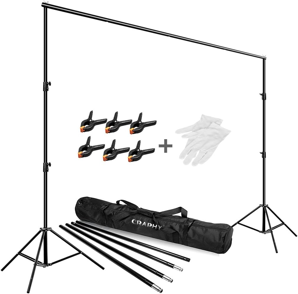 Studio Portable Background Support System 2x3 Meters, Photography Backdrop Stand Kit with Adjustable 80-200cm Light Stand, 6 Clips, Gloves and Carrying Case for Photo Studio Photography