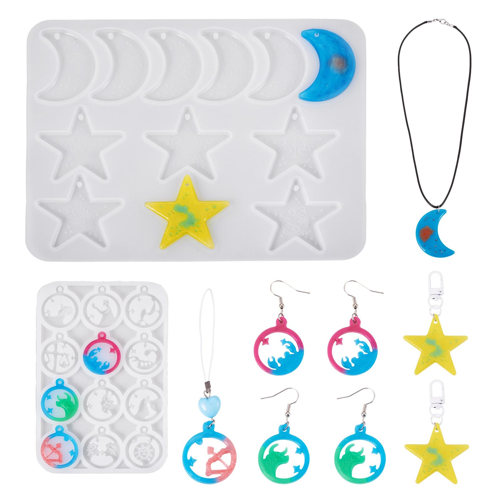 Bestewelry 2 pcs Twelve Constellation UV Resin Moulds Zodiac Signs Epoxy Resin Molds Moon Star 3D Making Silicone Molds for Epoxy Crafts Jewelry Making