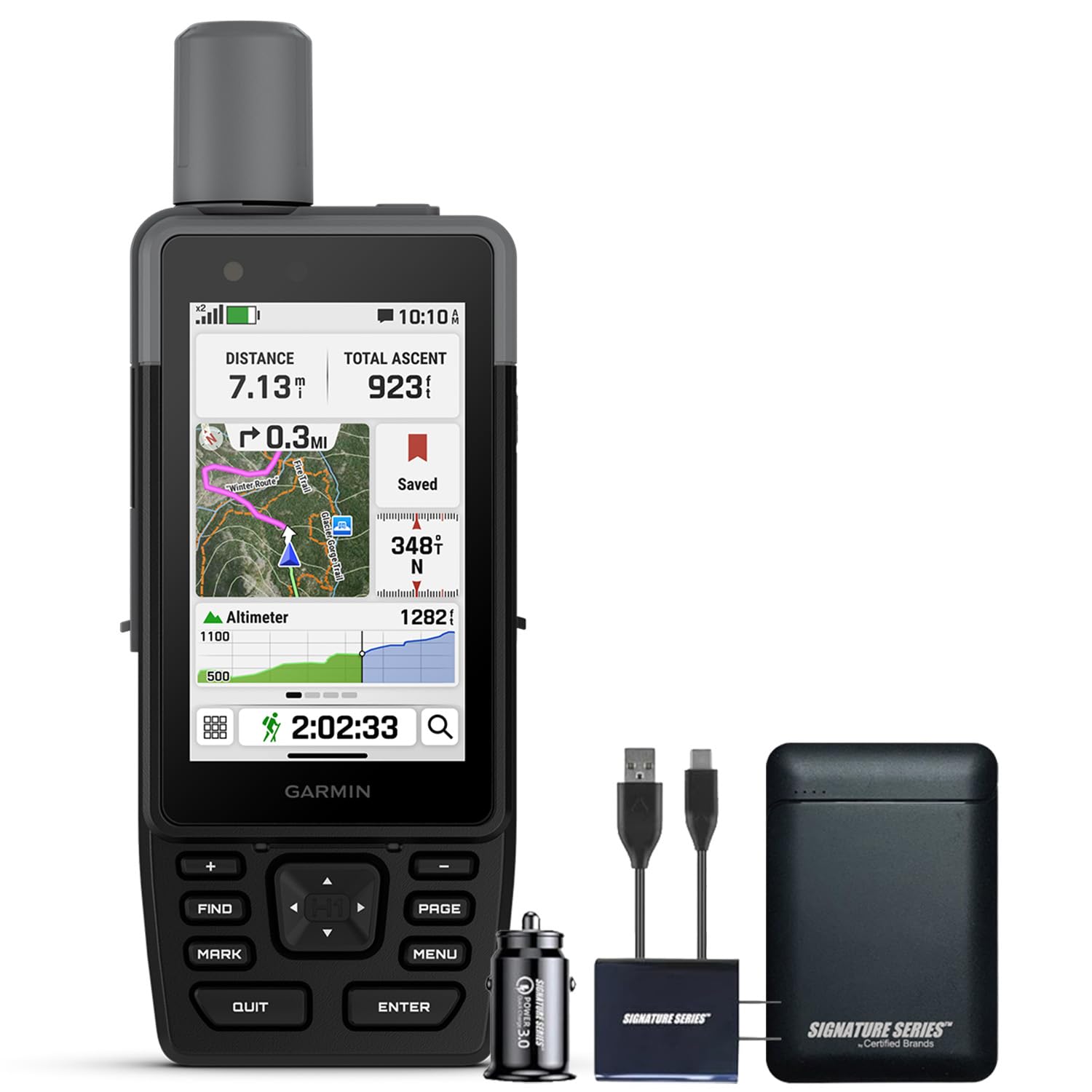 Garmin GPSMAP H1 Premium GPS Handheld Navigator with Touchscreen and Buttons, Durable IP67 Water Rating, Long Battery Life, Flashlight, Preloaded Maps | Signature Series Power Bundle