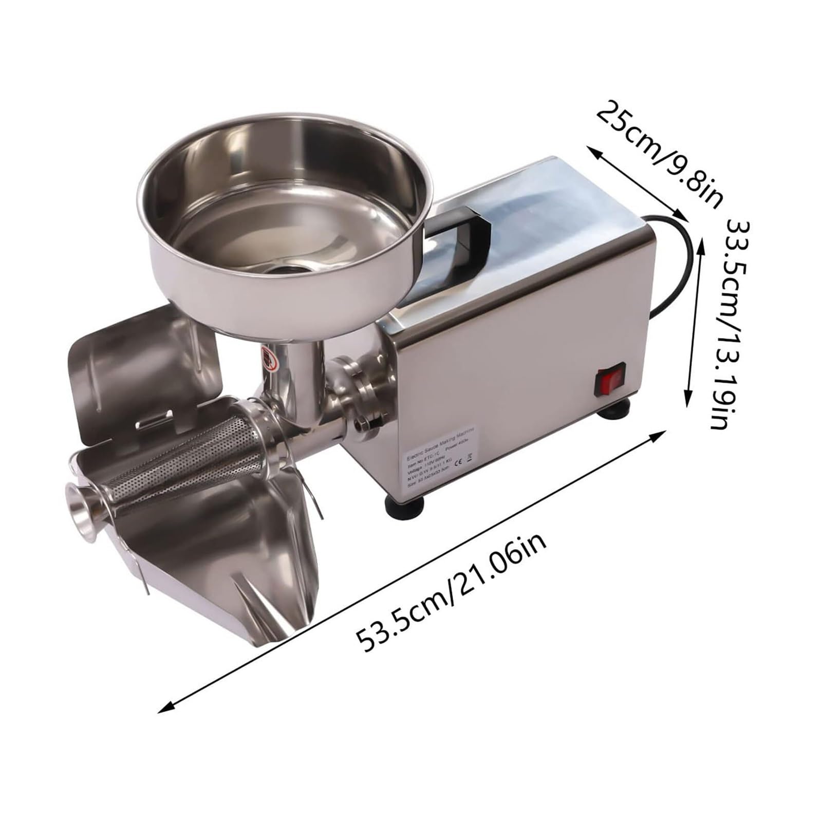 Passapomodoro Professionale, passapomodoro Elettrico da 450 W, 150 kg/h, Secchio Rimovibile, spremiagrumi in Acciaio Inox per Conserve di pomodori, Puree e Salse