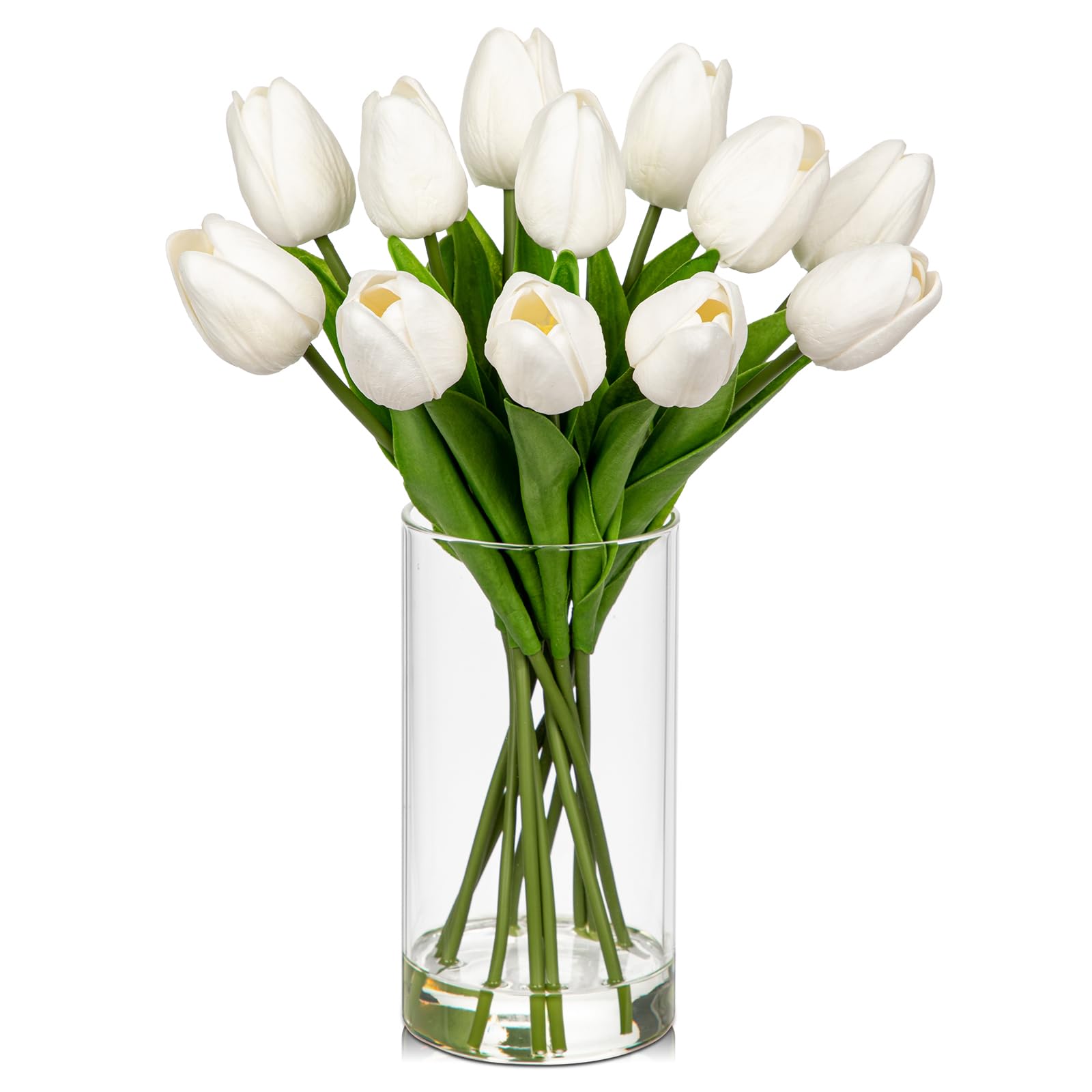 DILATATA 12 Pcs Artificial Real Touch Tulips in Glass Vase