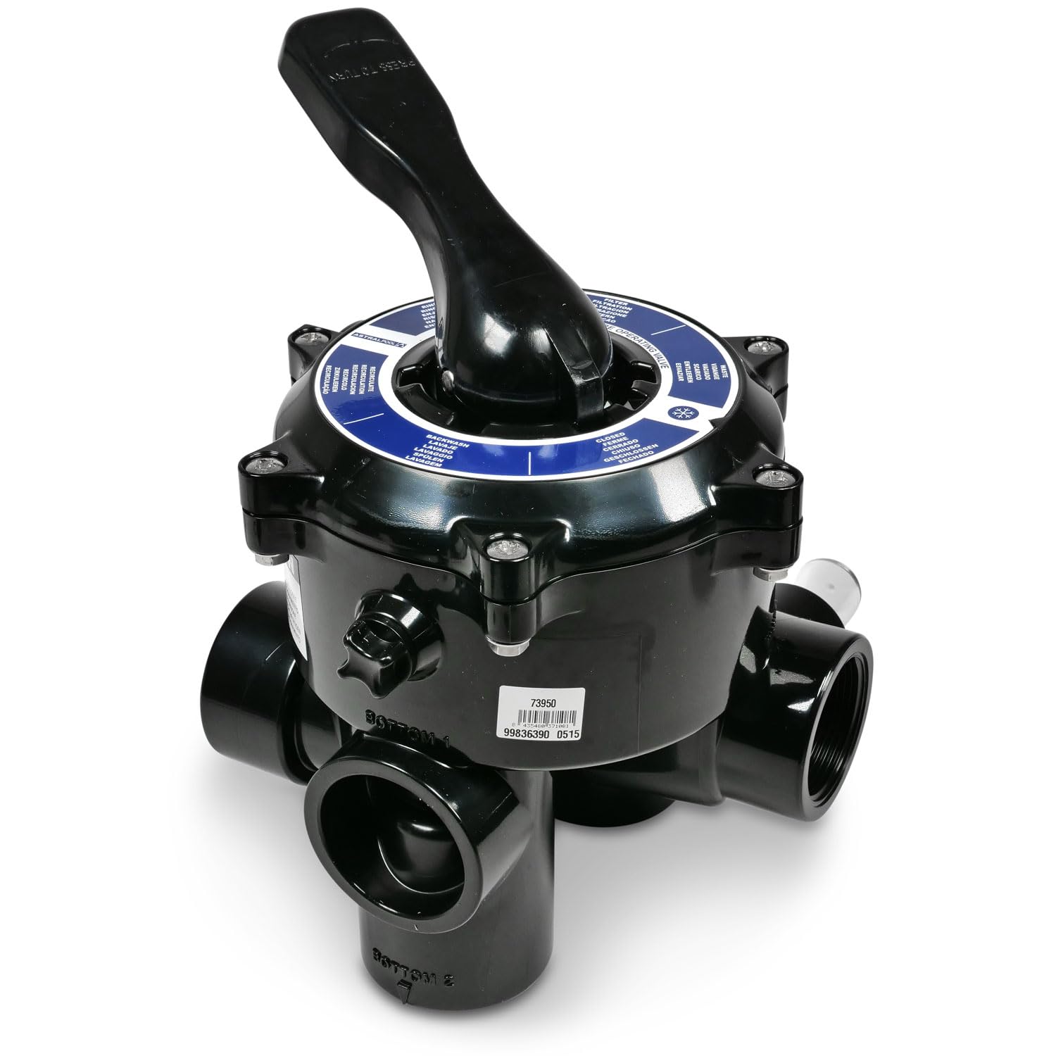 Astral Pool 1 1/2'' Side Mount 6-Wege Ventil schwarz - Mit Anschlussverrohrung und Schauglas - ABS Gehäuse mit PPO Verteiler und EPDM Dichtungen - Für Sandfilteranlagen