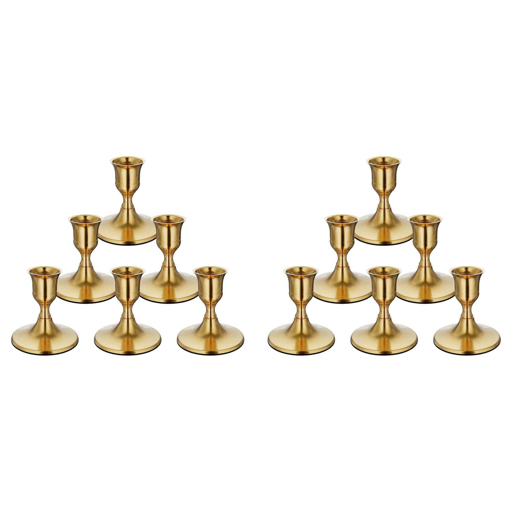 Vjsujehgy 12PCS Brass Gold Taper Candle Holders, Vintage Metal Candlestick Holders for Dinner Room Table Centerpiece or Mantel