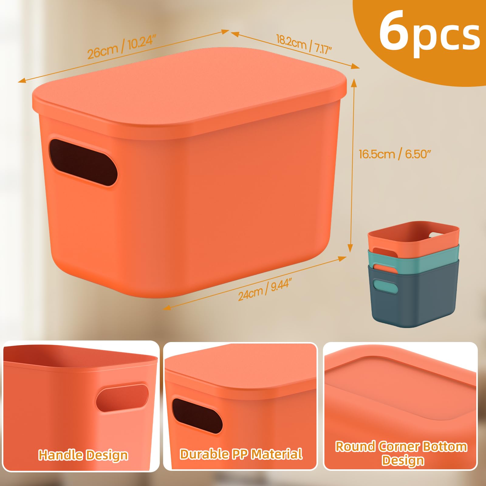 johgee Set di 6 contenitori con coperchio, in plastica, impilabili, per scaffali, cucina, camera da letto, armadio, bagno