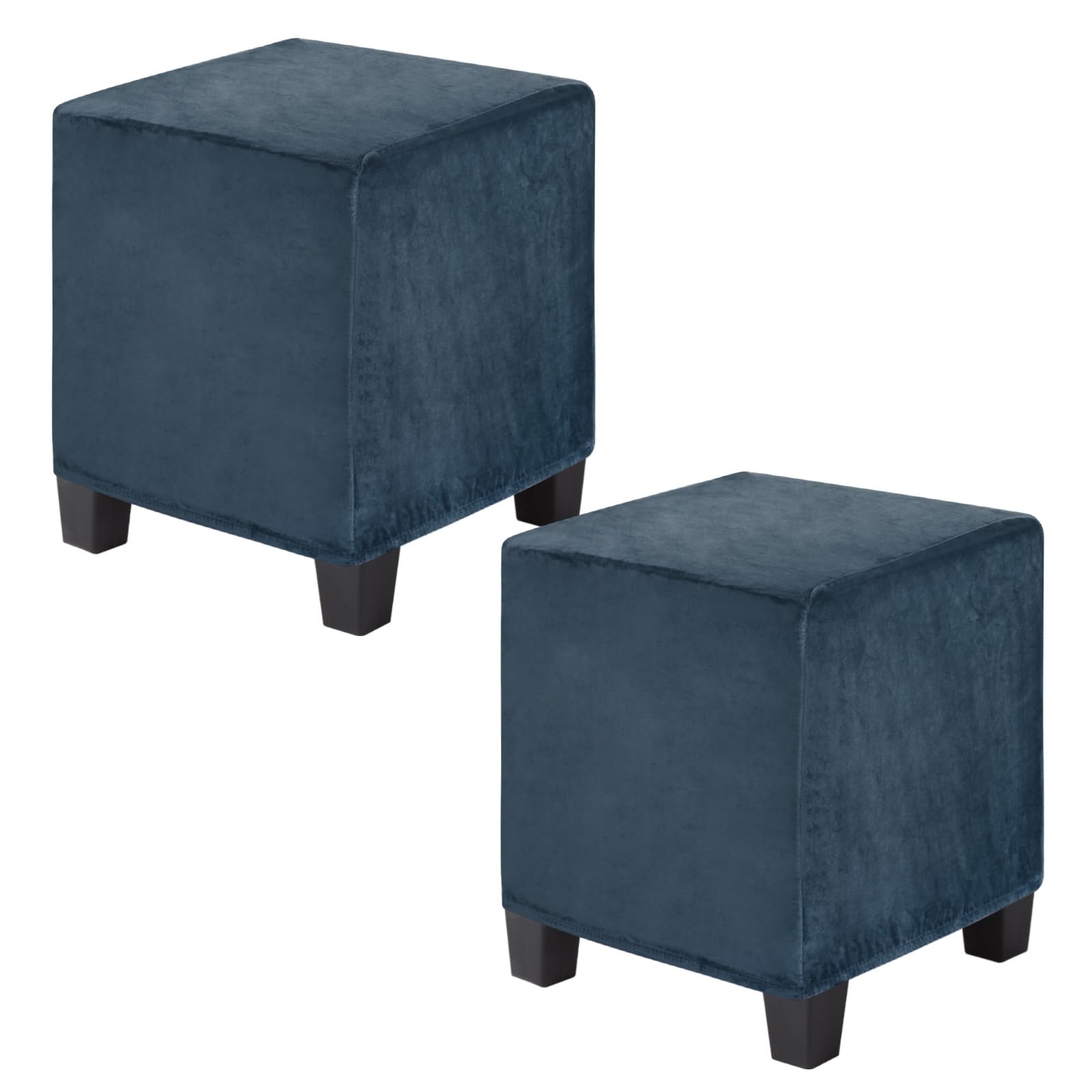 M METERXITY 2-Pack Square Ottoman Cover, (15-18) x(13-18) x(13-18) Inch Stretchable Velvet Fabric Ottoman Slipcover Footstool Foot Rest Protector with Elastic Bottom[Navy]