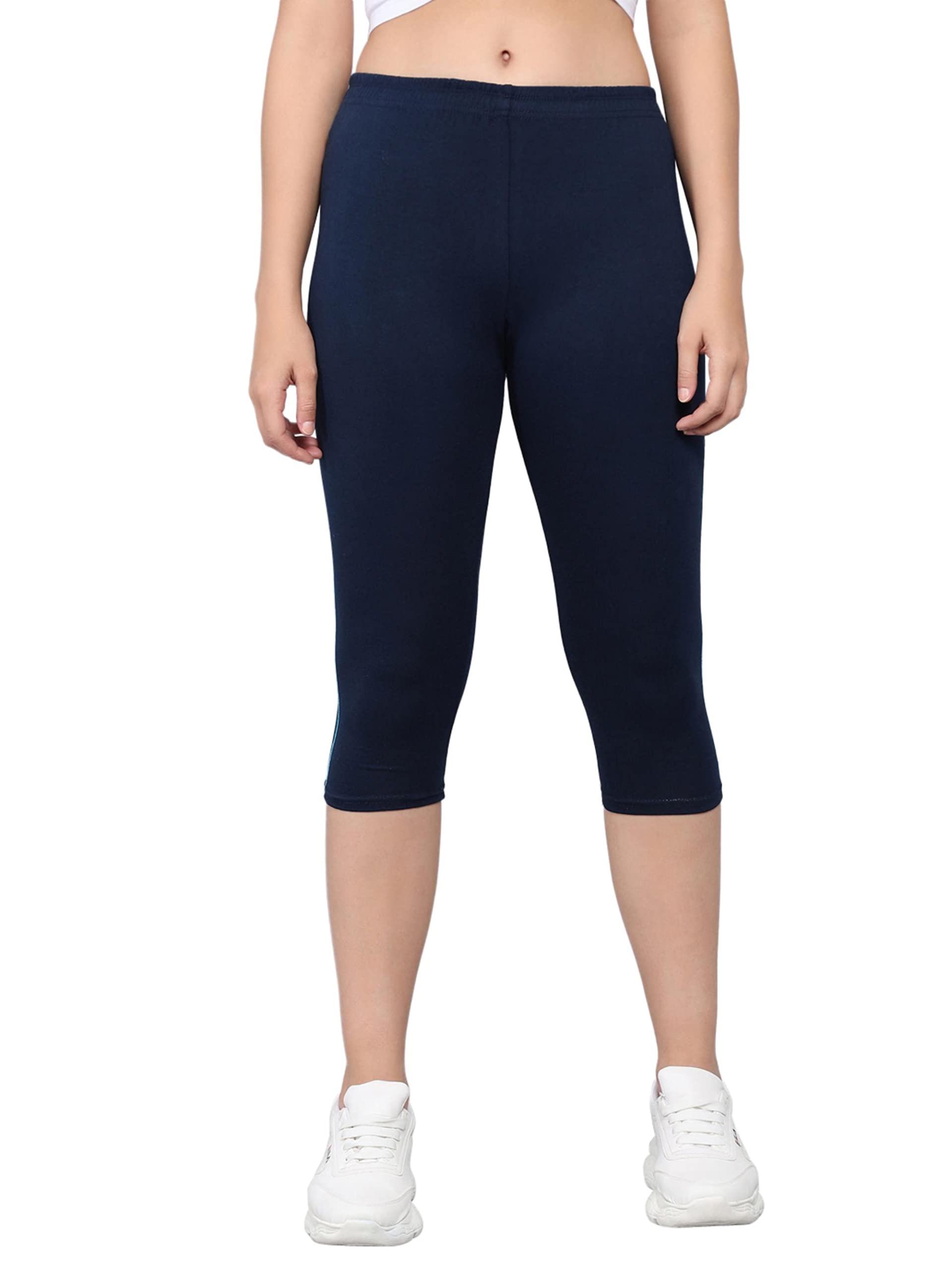 PINKSHELL Plain Capri for Women - Active Workout Running Trendy Slim Fit Three Fourth Capri-image-24