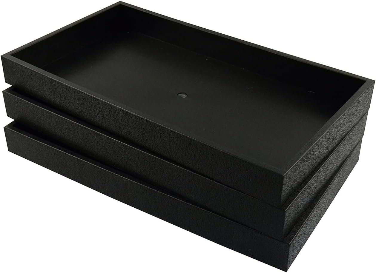 3-Piece 1.5-Inch Deep Black Full Size Plastic Stackable Jewelry Tray 14 3/4" X 8 1/4" X 1 1/2"H