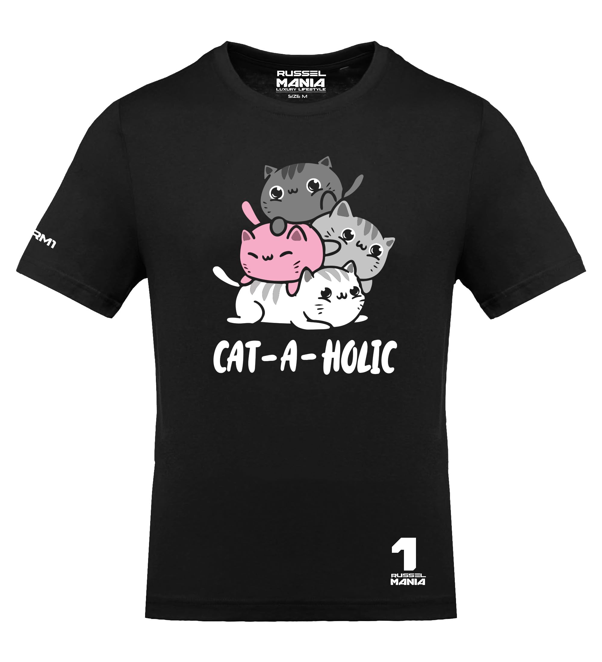 RusselMania TR 328 - Cataholic Funny Cat Pet Premium Cotton T-Shirt | Stylish Men & Women Clothing Trendy Designs Comfortable Apparel | Durable Casual Wear | Unique Fashionable Tee