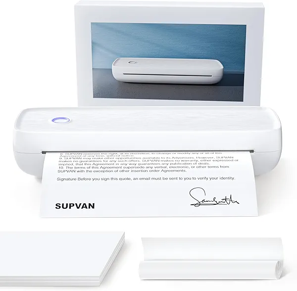 SUPVAN T200M Portable Printer Wireless for Travel, Bluetooth Inkless Printer with 300 DPI, Prints 400 Pages per Charge, Supports 8.5" X 11" US Letter, Compatible with iPhone, Android & Lapto