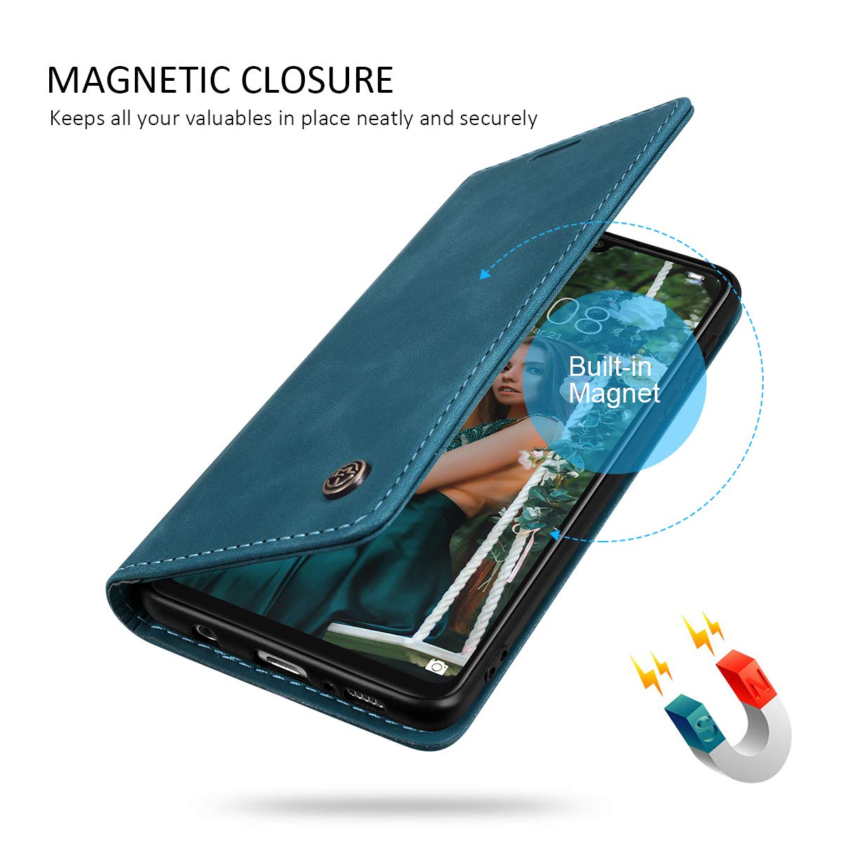 Custodia Portafoglio In Pelle PU Per Huawei P30 - Cover A Libro Magnetica Con Slot Per Carte, Verde