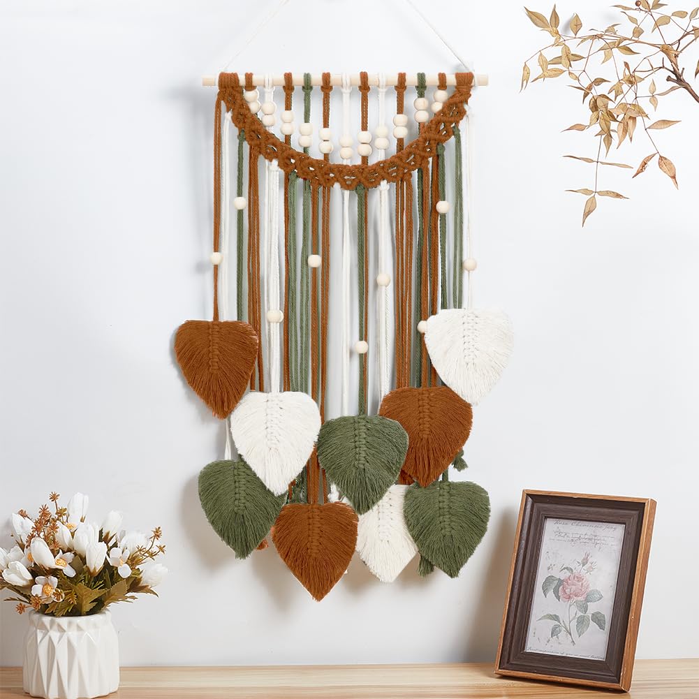 ORIGACH Kit de suspension murale en macramé à faire soi-même pour adultes débutants et adultes, tapisserie murale bohème pour salon, chambre à coucher, marron, beige et vert