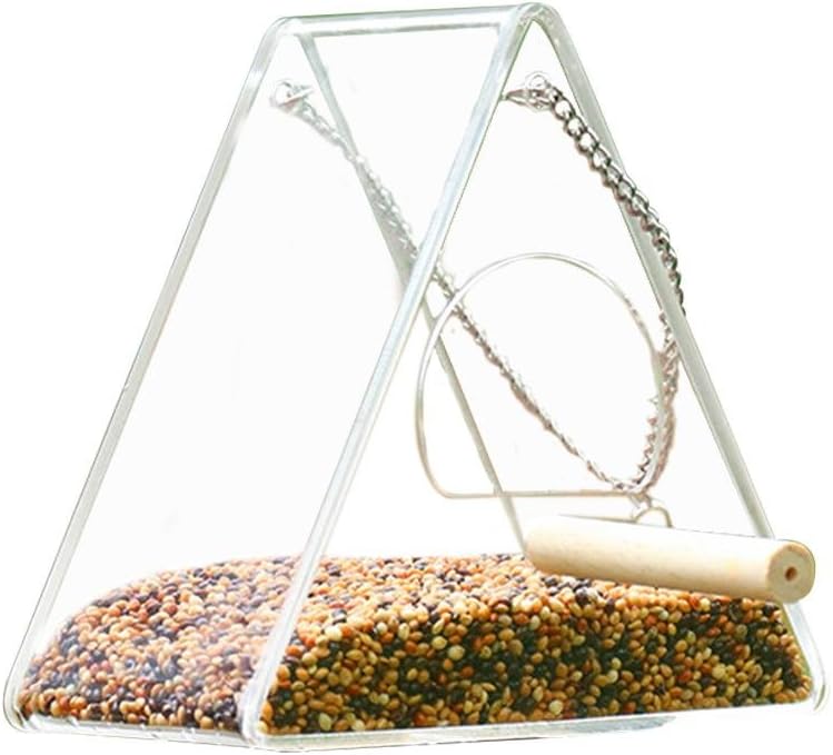 Acrylic Bird Feeder Plastic Hanging Parrot Feeder Crystal Clear Window Bird Feeder Food Box Anti-scatter Parrot Feeder With Stand Hanging Perspex Squirrel Window Bird Feeder Glass Viewing Bird Feeding