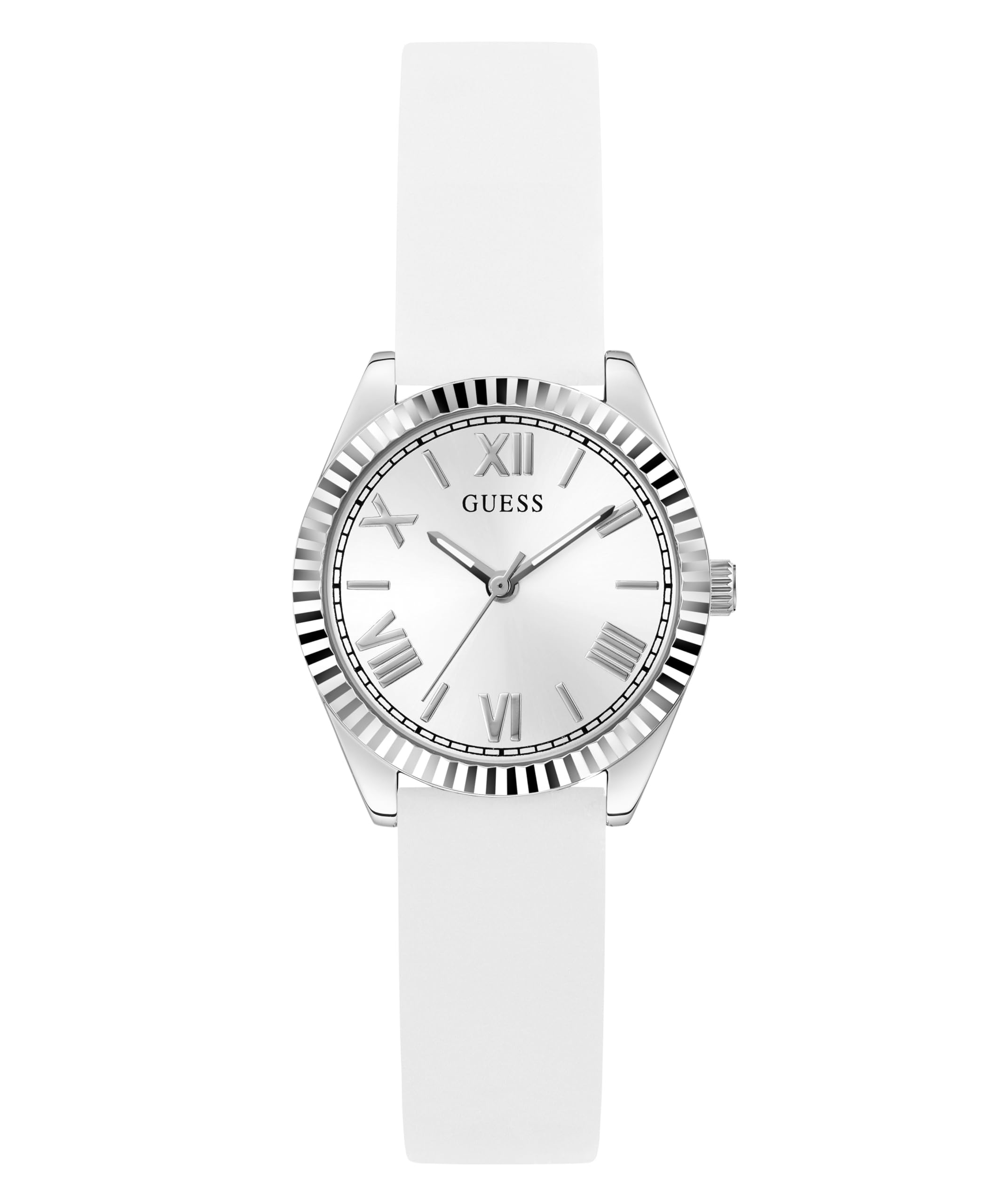 GUESS Mini Luna Reloj Mujer Acero Silicona Blanco GW0724L1, plata