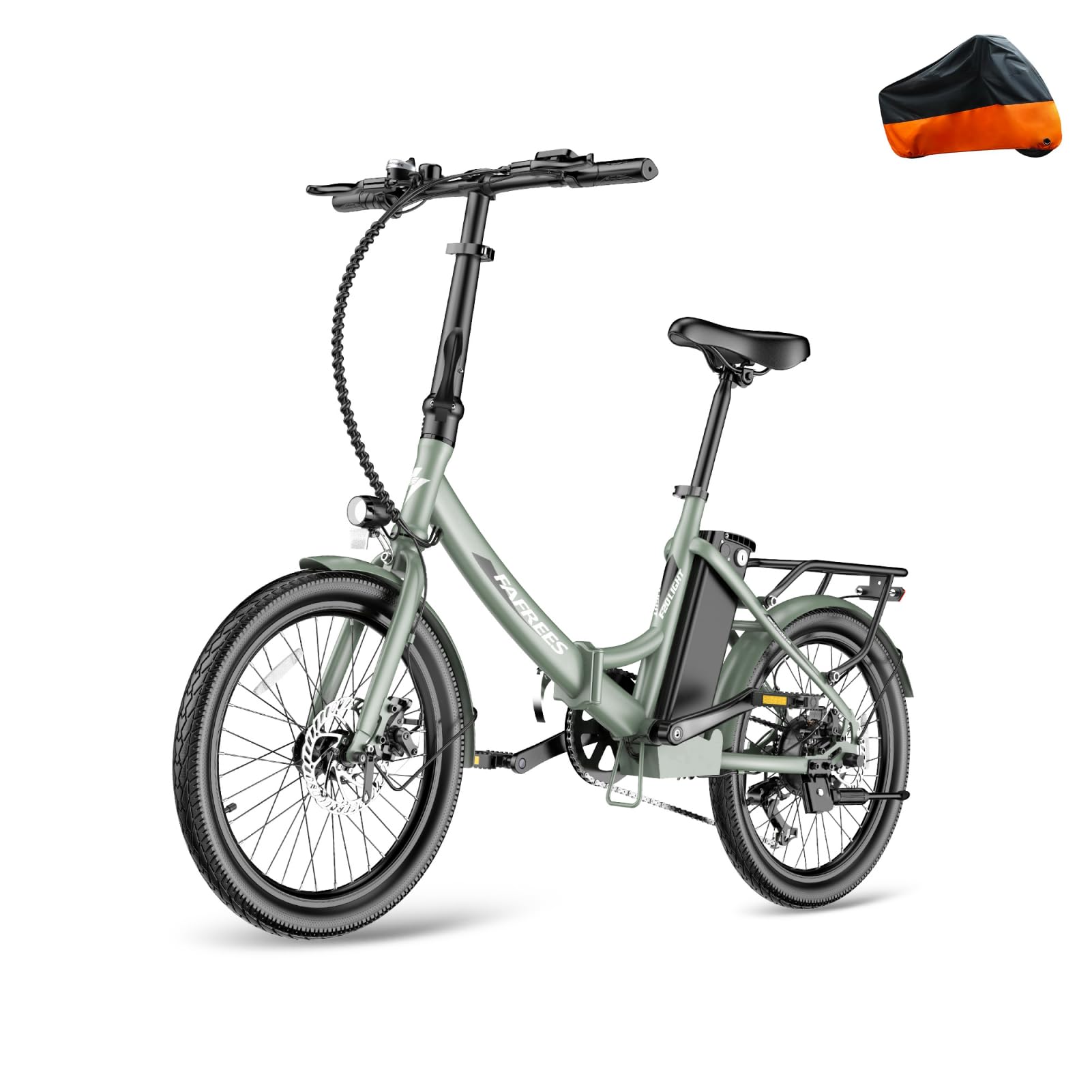 Fafrees F20 Light - Bicicleta eléctrica plegable (250 W, motor de 36 V, 14,5 Ah, batería de 20 pulgadas, 35 N.M, par de torsión de 25 km/h, color verde + cubierta para coche)