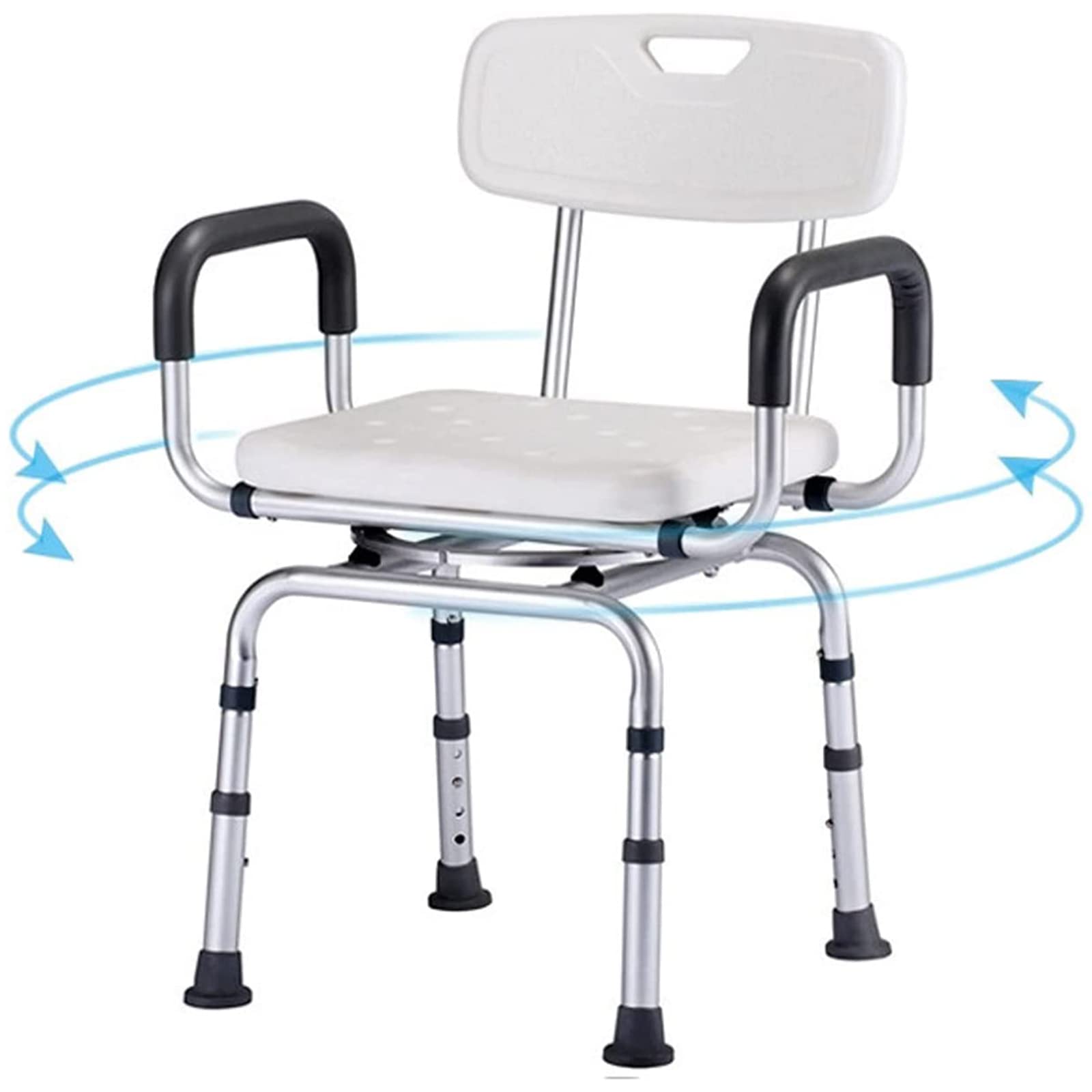 Silla de ducha giratoria de 360° para ancianos con rieles – Sillas de baño antideslizantes con respaldo – Asiento de ducha ajustable resistente y taburete para personas mayores – Seguro y cómodo