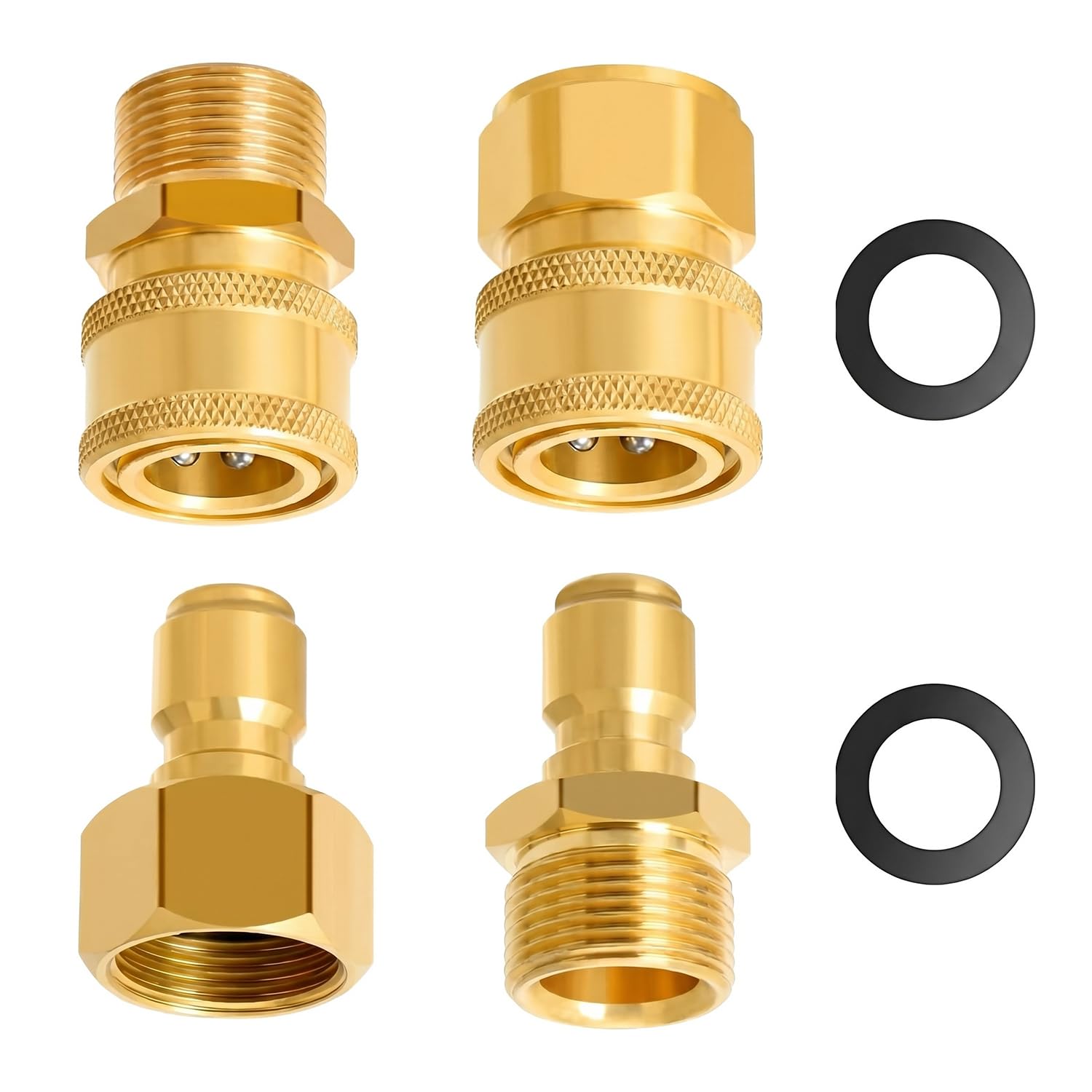 4 Pcs Pressure Washer Adaptor Set, M22-14mm to 1/4" Brass Quick Disconnect