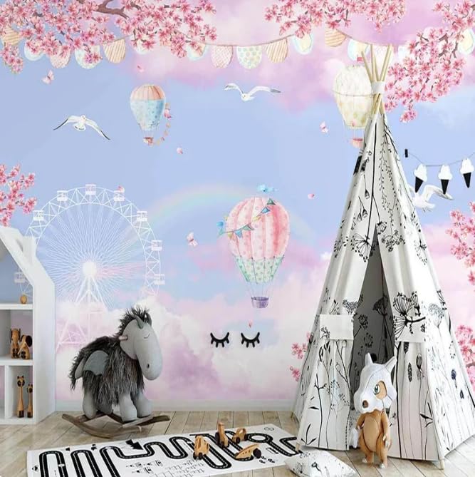Papier peint photo 3D pour agrandir une petite chambre d'enfant motif ciel et nuages