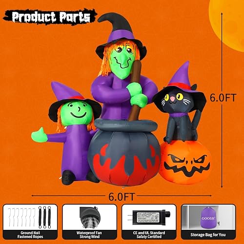 Miniatura 4 de GOOSH Paquete inflable de araña de Halloween de 8.5 pies y bruja inflable de 6 pies