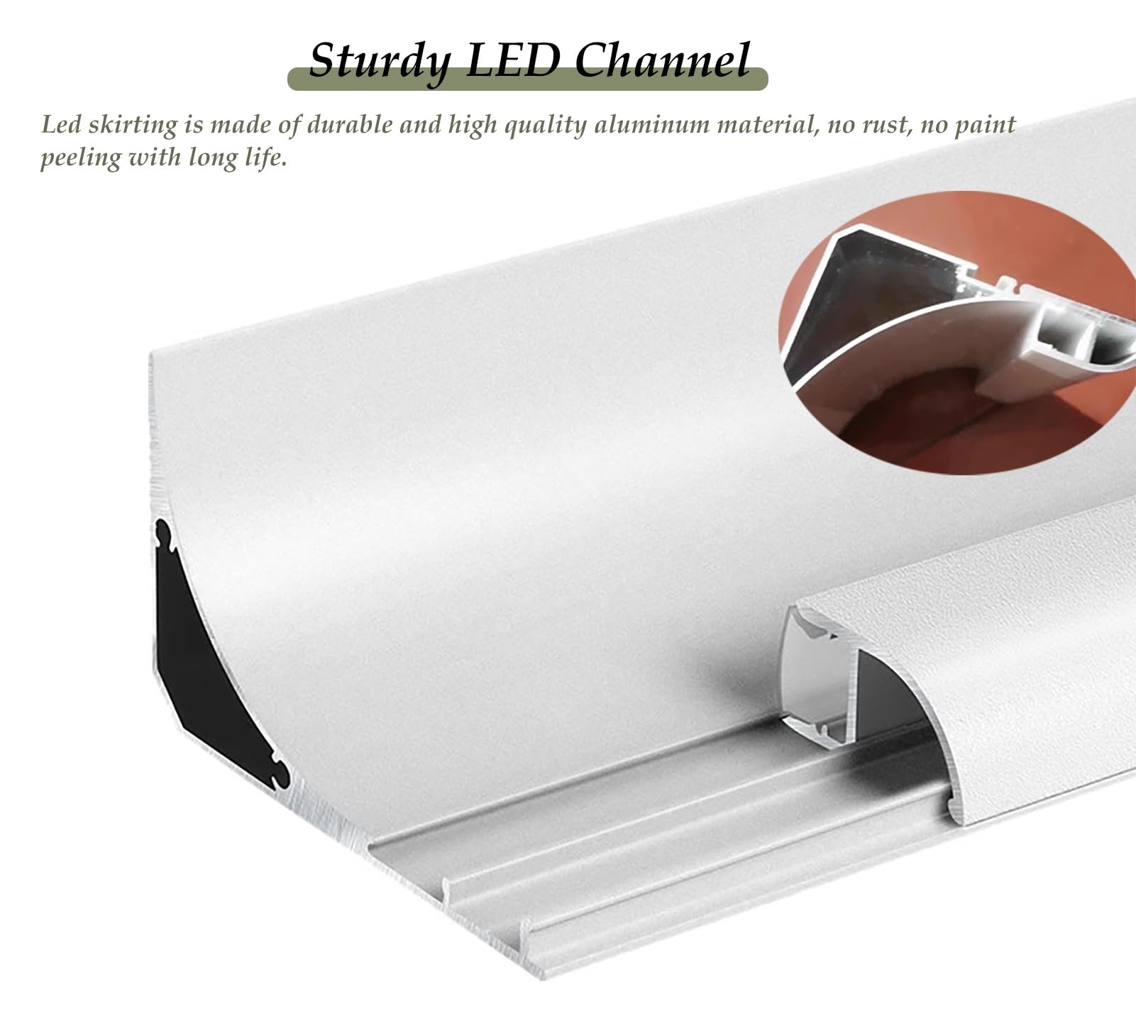 Profili per Strisce Led Battiscopa in Metallo Canale Led per Strisce Led, Canale in Alluminio per Modanatura di Illuminazione Led Senza Macchia, Canale Diffusore Led Flessibile per Modanatura Decorati