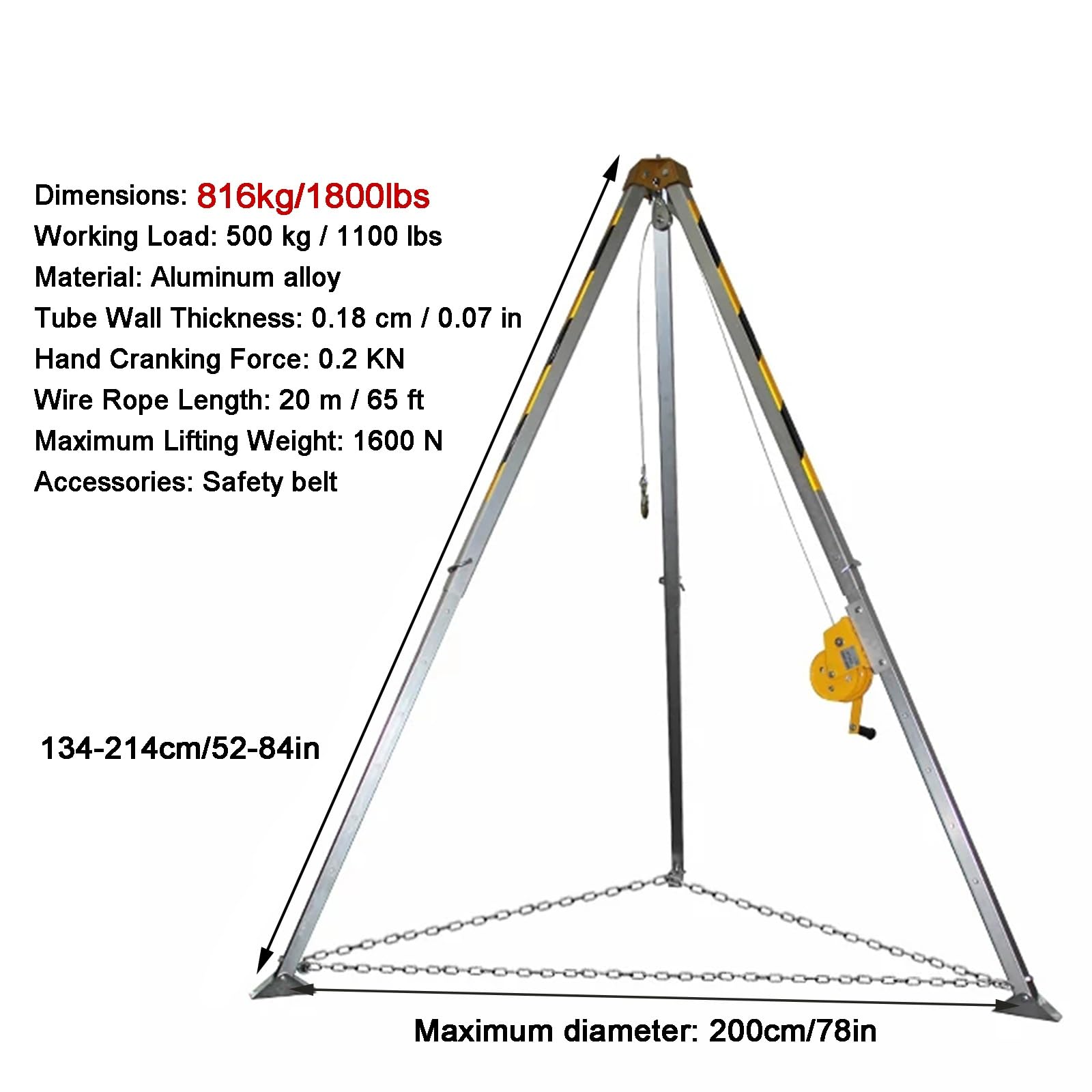 Kit de sistema Tr ajustable de aluminio, arnés seguro, altura 134214 cm, cabrestante 816 kg, ideal para espacios y espacios
