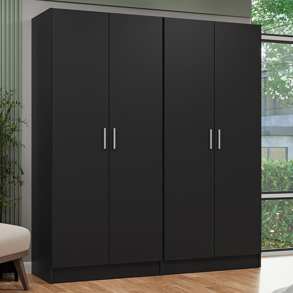Madesa 4 Doors Storage Cabinet with Ample Shelves Space 63" L Utility Armoire Closet Entryway and Bedroom Organization Unit (Black)