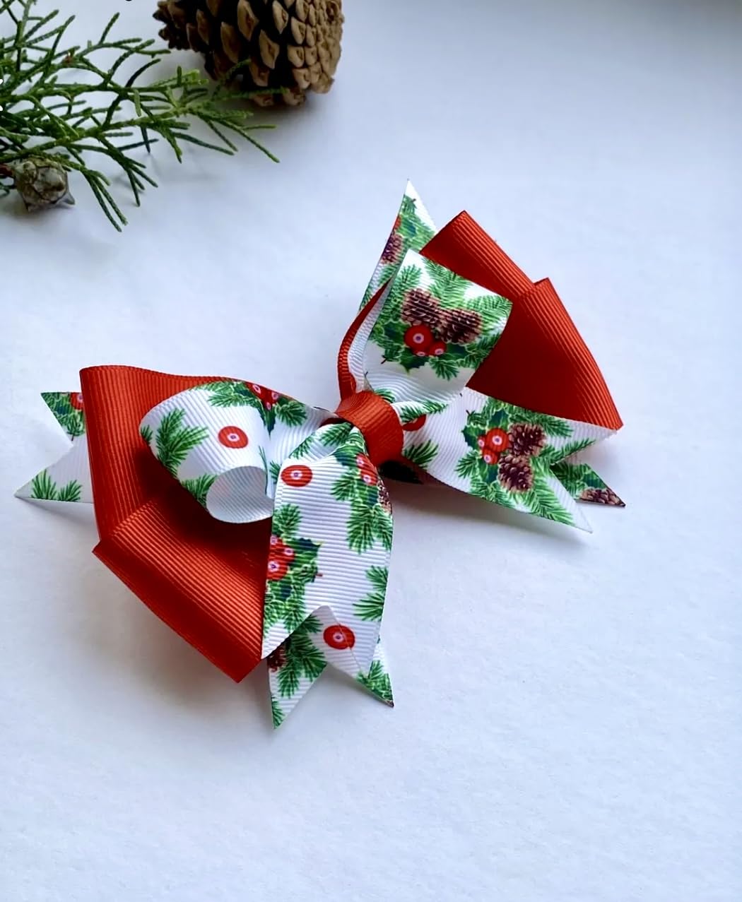 Tasarım Tokam El Yapımı Yılbaşı Desenli Kırmızı Yeni Yıl Noel Yılbaşı Saç Tokası 15 cm x 10 cm