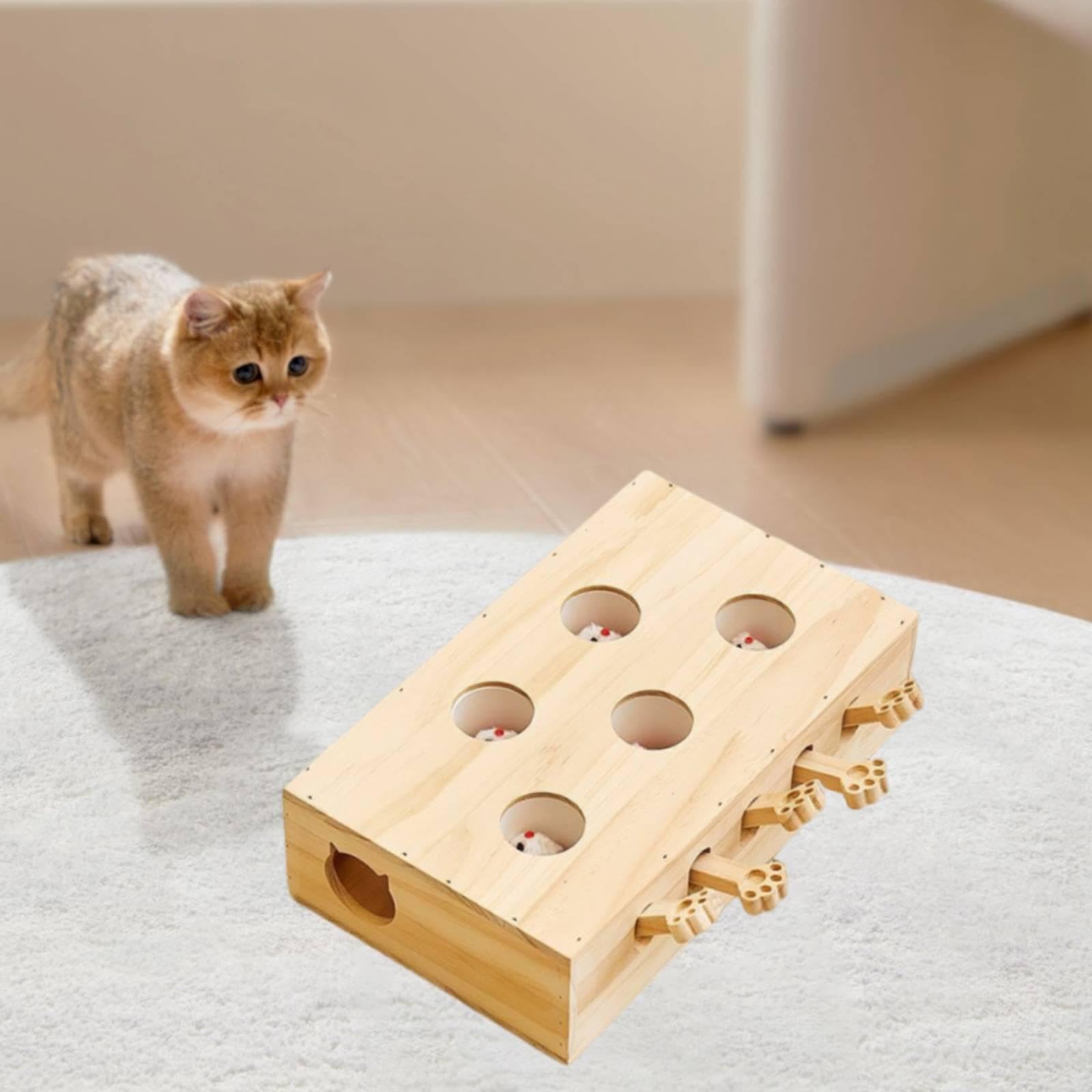 Juguete Interactivo para Gatos Juego Mazes de Madera Accesorio para Mascotas Juguete Puzzle Contribuye a Desarrollo Físico Y Mental Adecuado Pa, 5 Agujeros