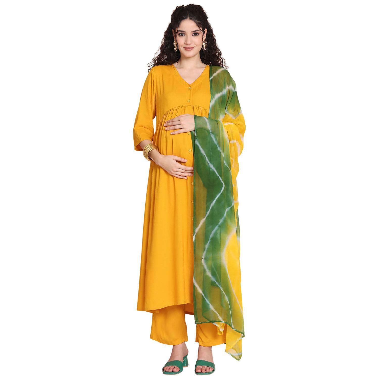 Solid Rayon Maternity Kurta with Trouser & Dupatta/Pregnancy Suit Set/Feeding Ethnic Wear/ 3/4 Sleeves, Comfortable Fit-image-22