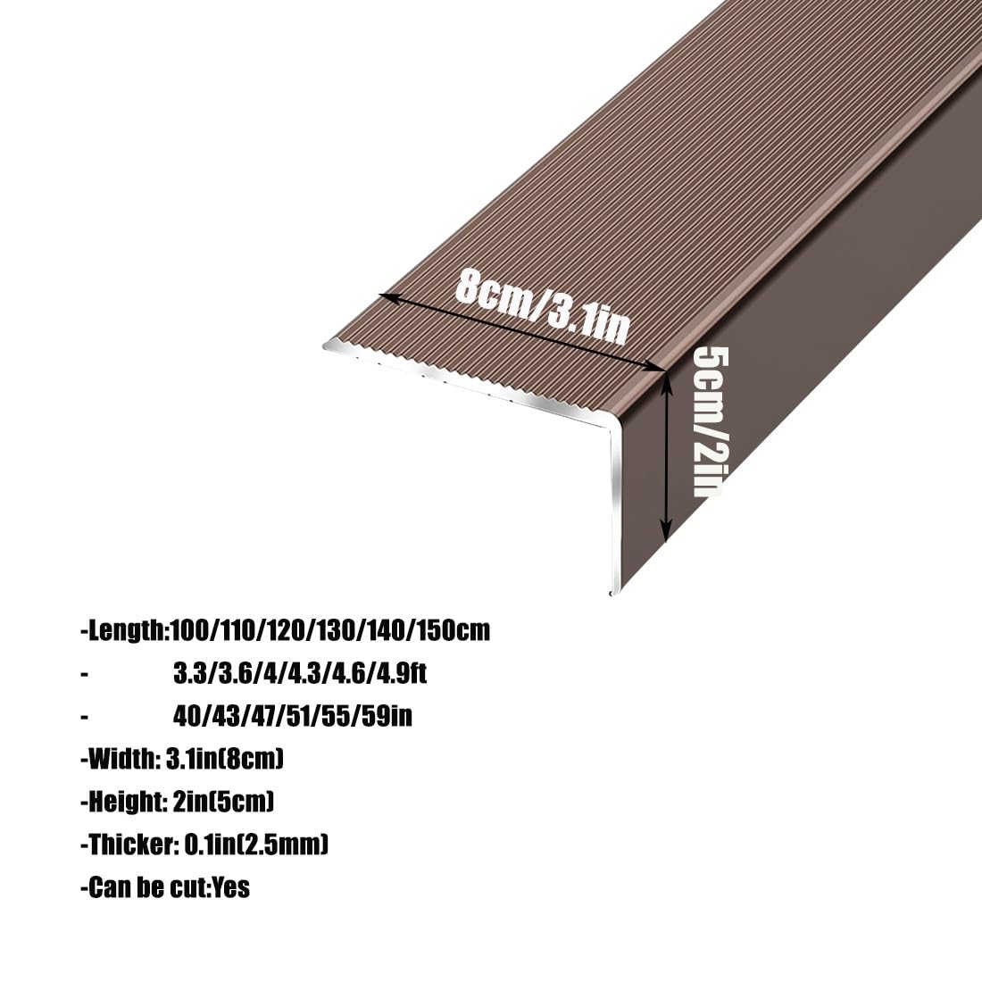 Nariz de metal para escalera, 100/120/130 cm, perfil de borde antideslizante para uso en interiores y exteriores (oro rosa, 120 cm/4 pies) – Protector de peldaños de escalera de seguridad