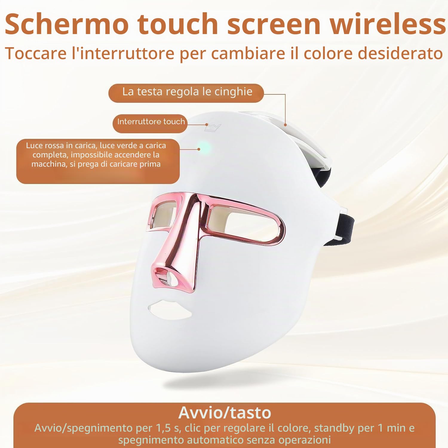 Maschera per terapia con luce rossa a LED, dispositivo per terapia con luce a fotoni infrarossi per il trattamento dell'acne, rassodamento della pelle, anti-età, levigazione di rughe e linee sottili