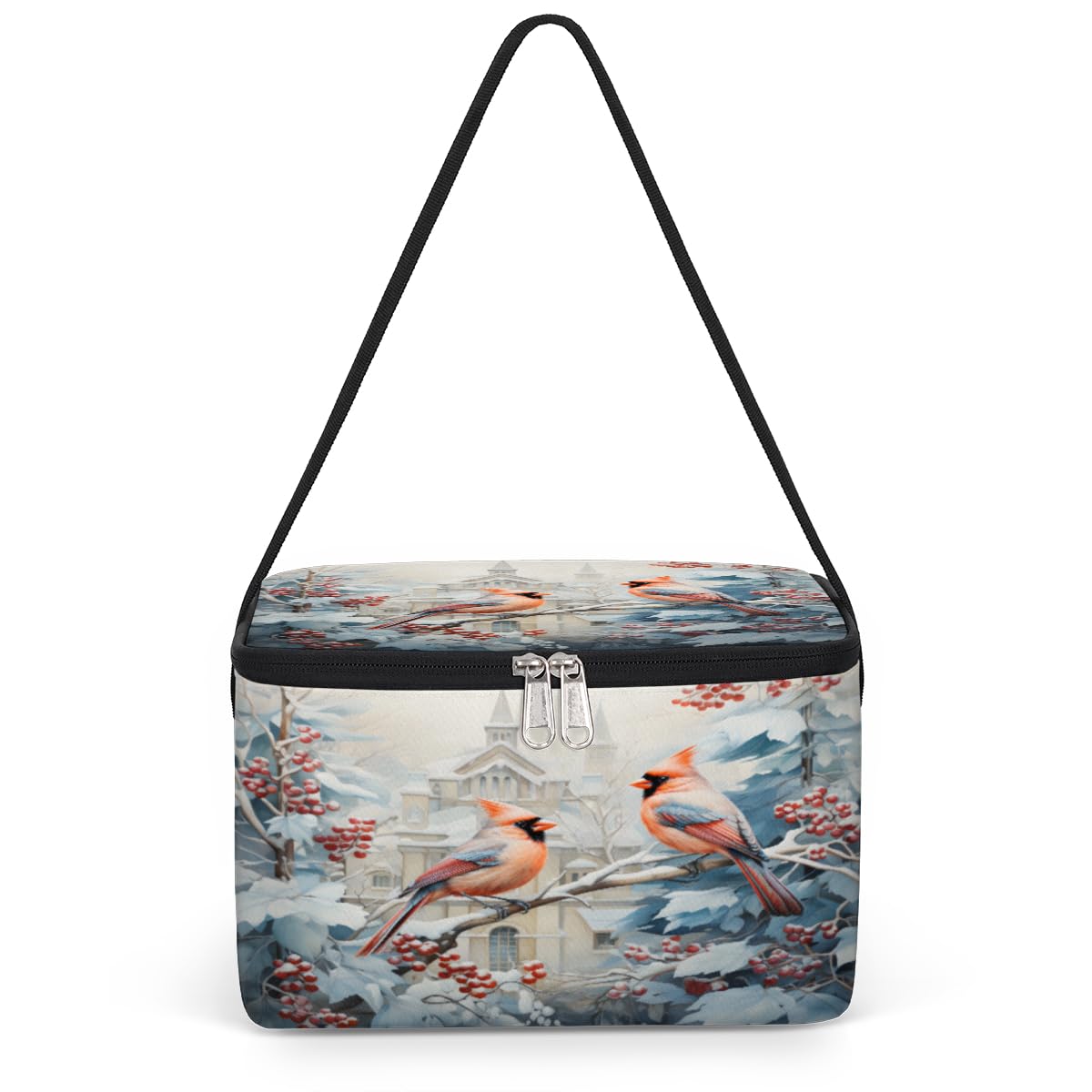 GzLeyigou Winter Bird Lunch Bags for Women Men 9 Cans, Hot & Cold Food Delivery Bag Insulated Grocery Bag Insulated Lunch Box Snow Cooler Bag for Office Work Picnic Beach