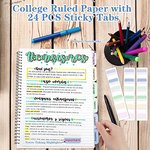 Spiral Notebook, College Ruled Notebook Journal, 8.5" X 11" Lined Paper Journal Notebook Pack, A4 Large Subject Notebook For Work, School, Notes, 560 Pages, 24Pcs Index Tabs, Assorted Pastel Notebook #TOP2