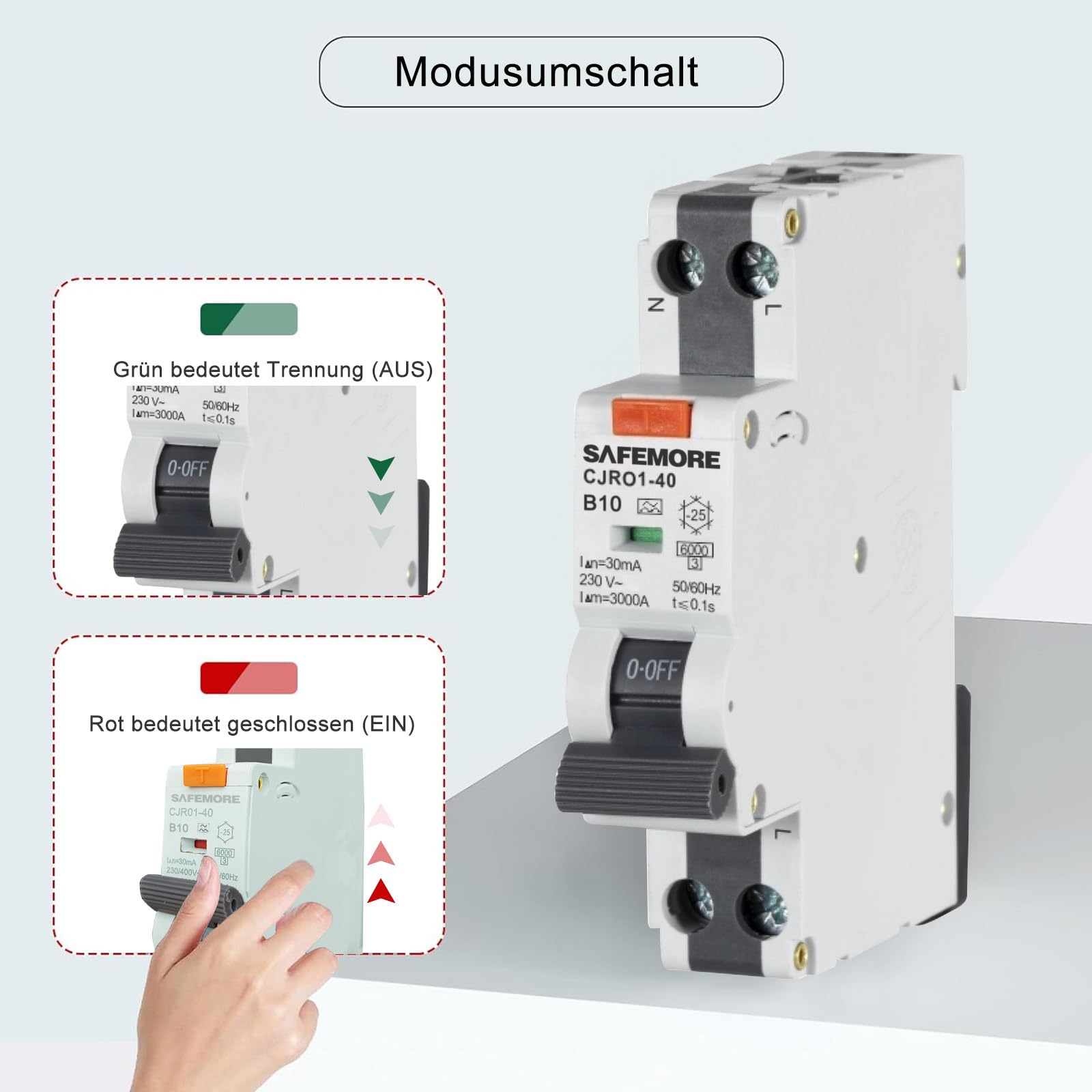 FI/LS-Schalter 10A 30mA 1P+N Typ A - RCBO Bidirektionaler Fehlerstromschutzschalter mit 6kA Schaltvermögen, B10 Kurve B, TÜV-Zertifizierung - DIN-Hutschiene, Grau