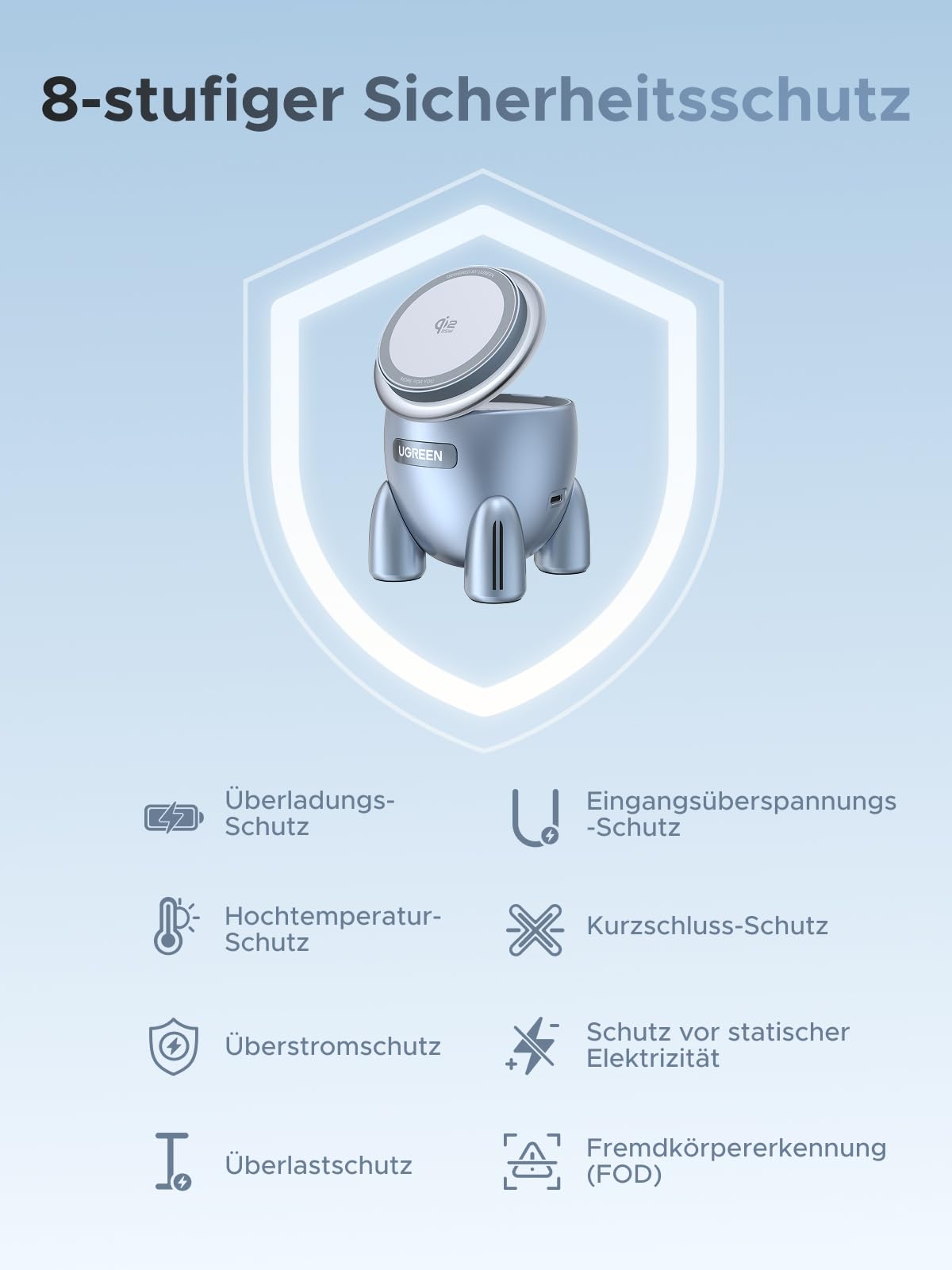 UGREEN UNO Qi2 25 W 2-w-1 Magnetyczna Stacja Ładująca w Kształcie Rakiety | Kompatybilna z iPhone'em 17-12, AirPods, Watch, regulowana pod kątem 70°, z zasilaczem 45 W i kablem