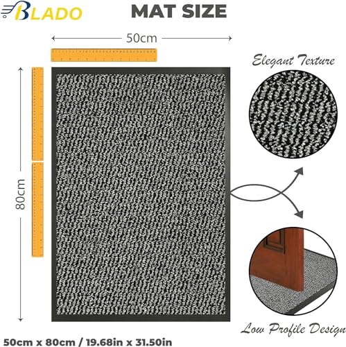 Image of BLADO Washable Door Mats Indoor & Outdoor - Non-Slippery Heavy Duty Doormats Indoor - Stylish & Large Rubber Door Mat - Perfect Dust Grabbing Outdoor & Indoor Door Mat (Grey, 50cm x 80cm)