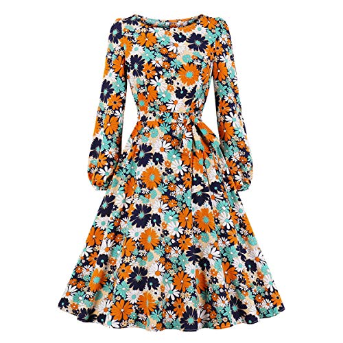 Wellwits Women's Bishop Long Sleeves Tie Waist Long Sleeves Vintage Dress XL